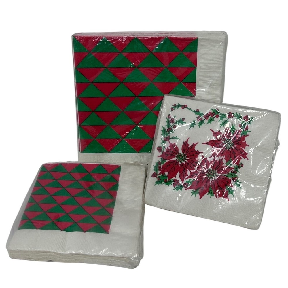 Vintage Gibson Tuttle Press Christmas Napkins Set Luncheon Beverage Poinsettia‎